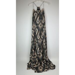 Lord & Taylor Maxi Dress Women's Small A24 Fifth Sleeveless Boho Ikat Print Gray